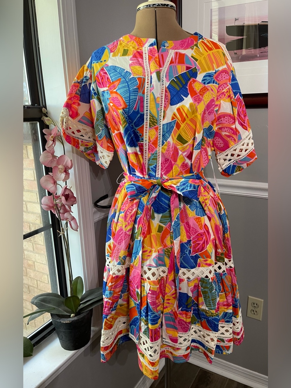 Bright Multi-Color Floral Tie-Waist Women's Dress